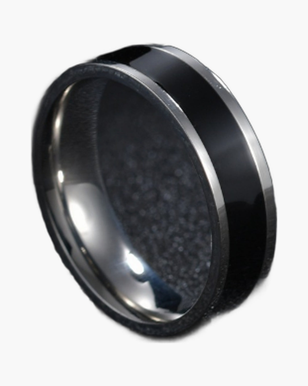 Titanium Steel White Inlay Ring, minimalist band view 2
