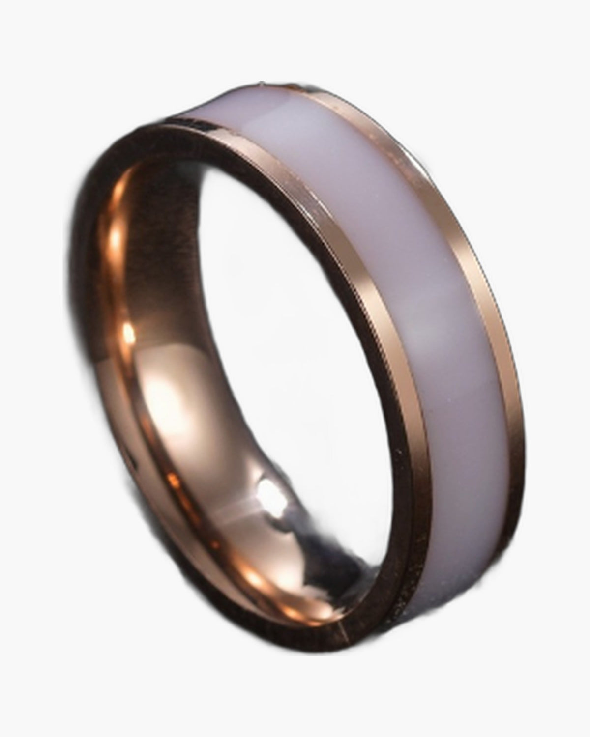 Titanium Steel White Inlay Ring, minimalist band view 3