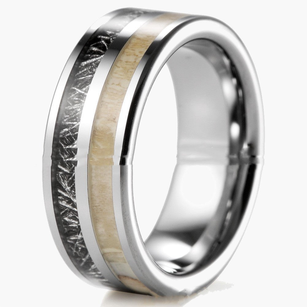 Tungsten Carbide Antler Meteorite Inlay Ring with polished finish view 3