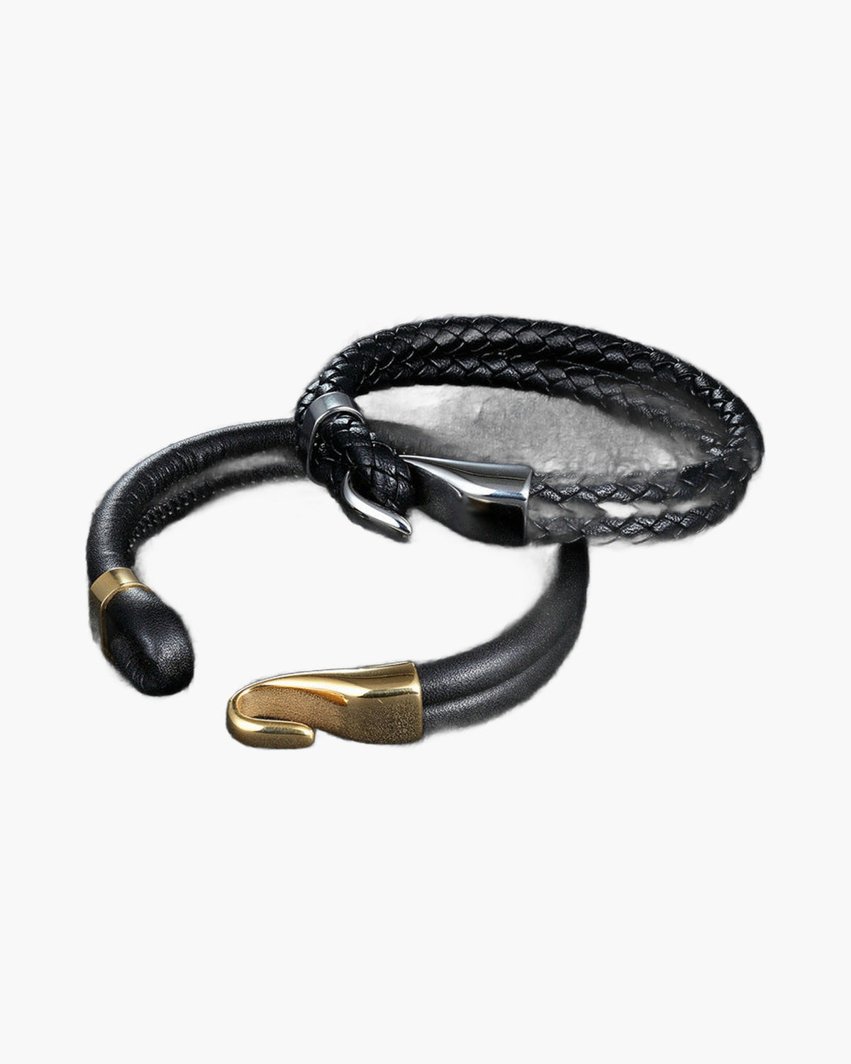 Two-Strand Leather Hook Bracelet, smooth gold-tone finish view 4