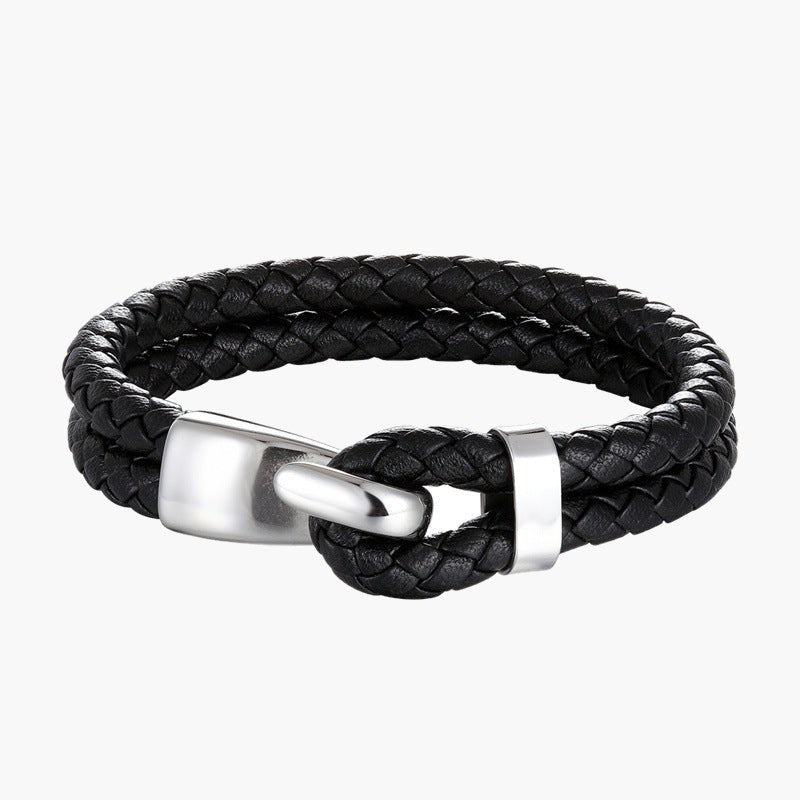 Two-Strand Leather Hook Bracelet, smooth gold-tone finish view 3