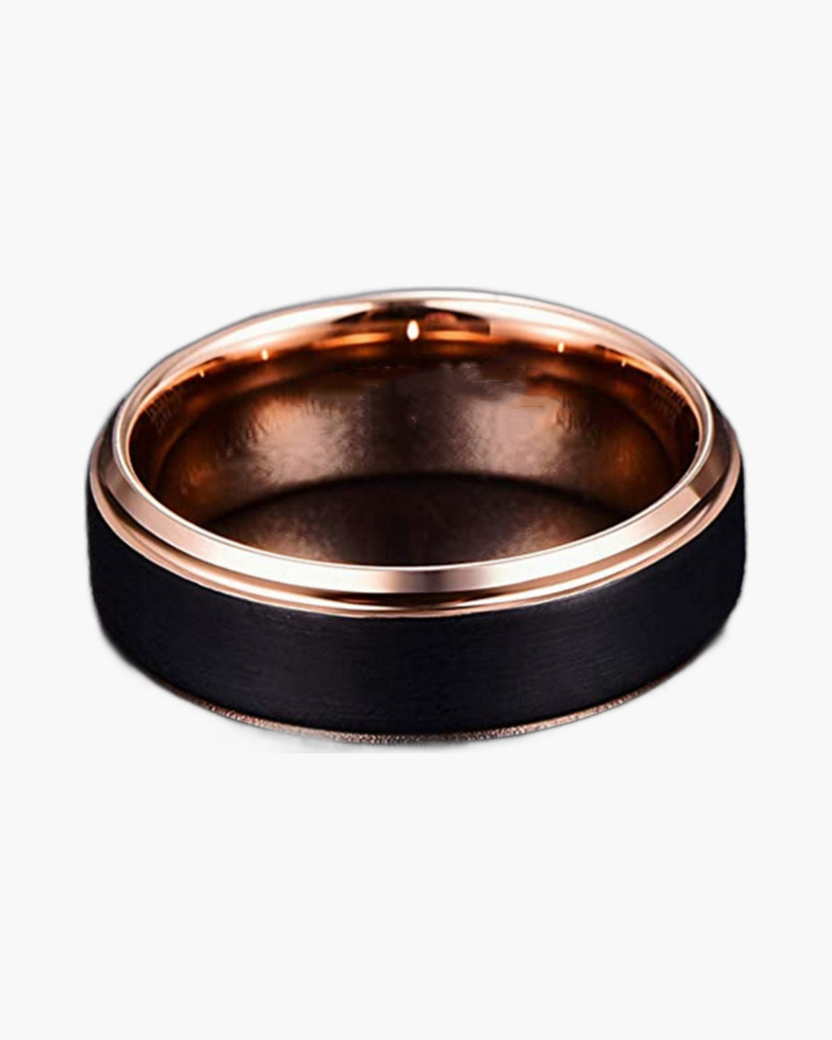 Two-Tone Black Rose Gold Tungsten Ring, men's band, brushed black, rose gold view 2
