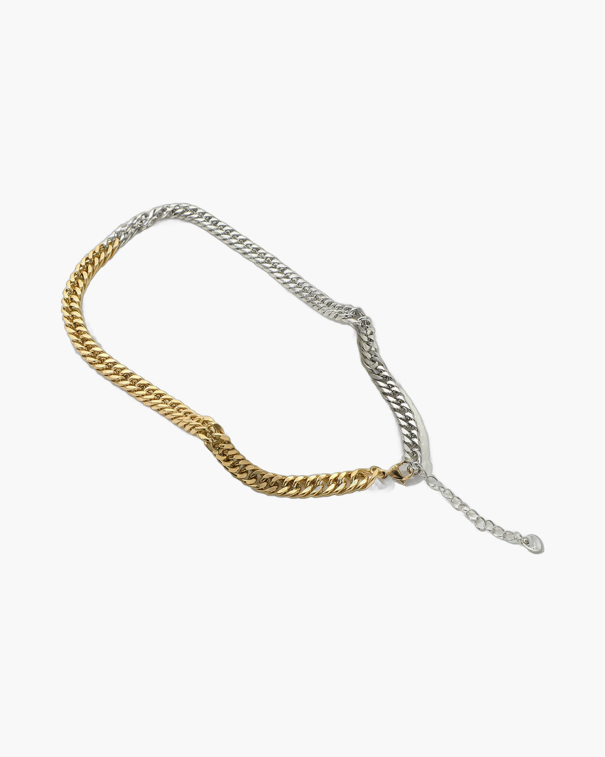 Two-Tone Cuban Link Chain Necklace, gold and silver, stainless steel view 3