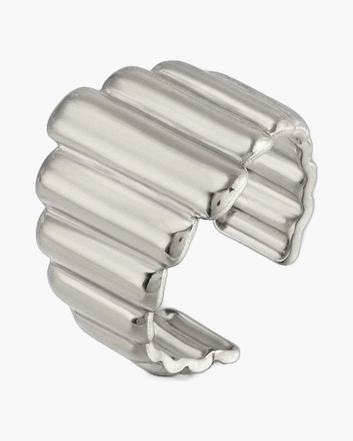 Vertical Stripe Stainless Steel Cuff Ring, gold-tone, ribbed texture view 6