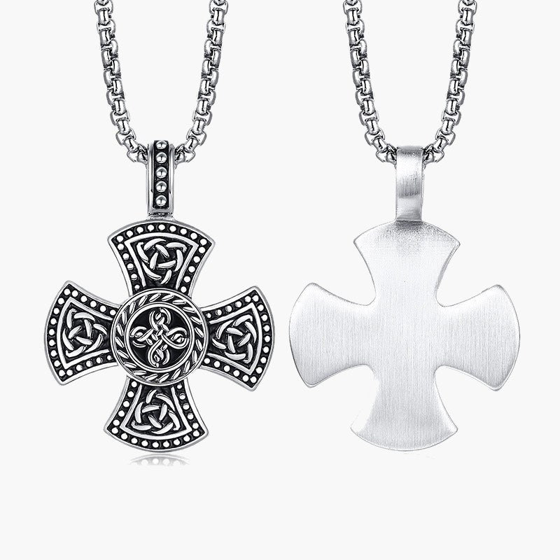 Viking Cross Knotwork Pendant Necklace, front and back