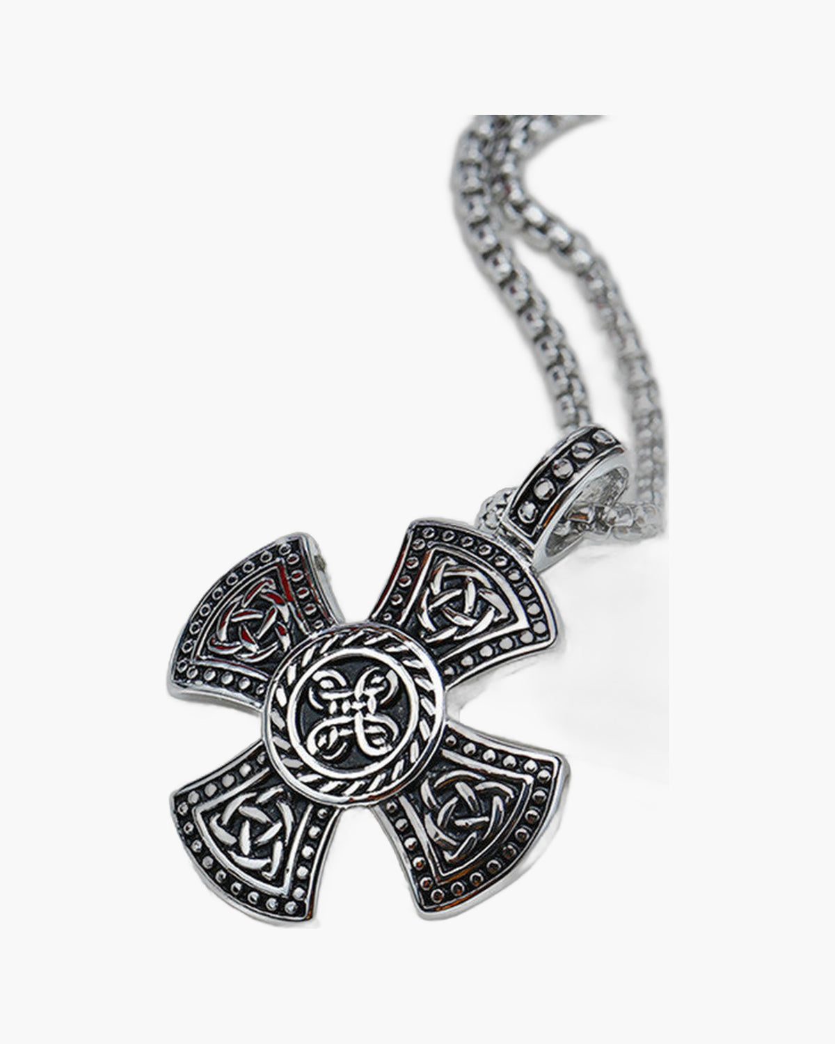 Viking Cross Knotwork Pendant Necklace, front and back view 3