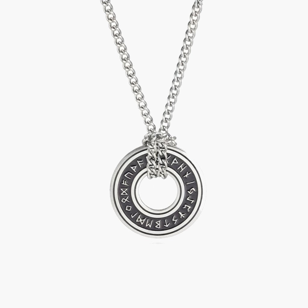 Viking Rune Circle Pendant Necklace gold-tone curb chain view 3