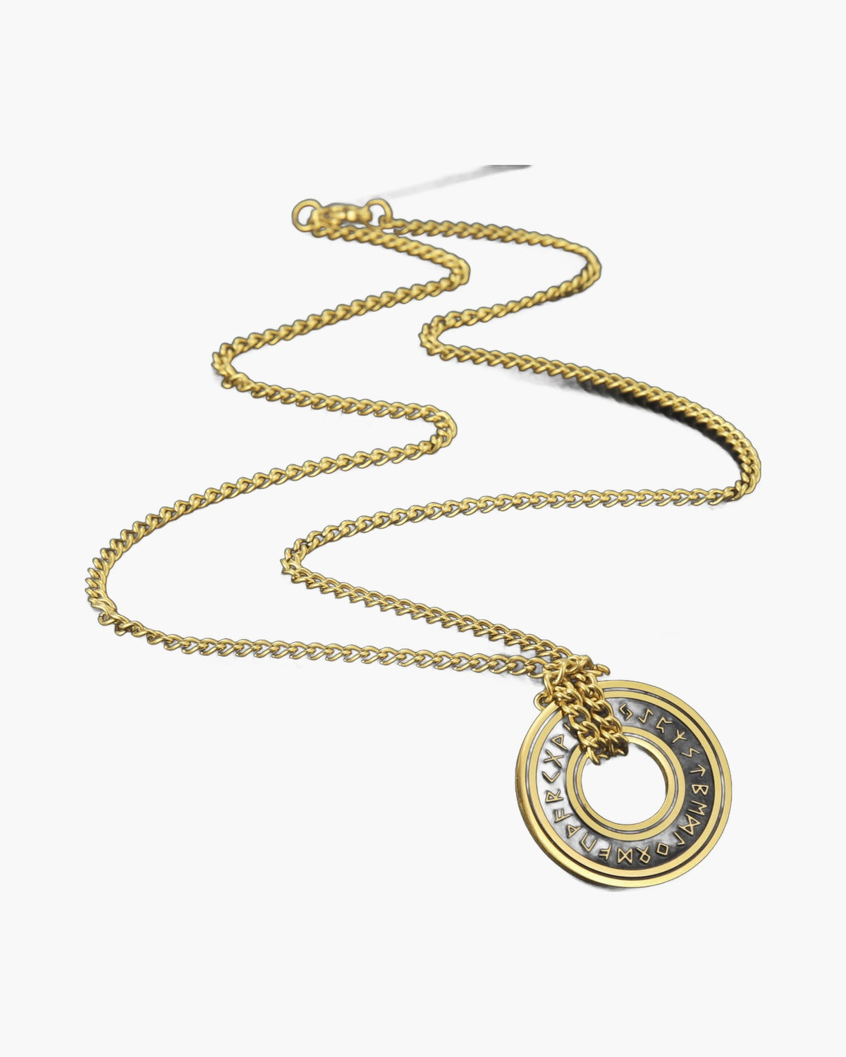 Viking Rune Circle Pendant Necklace gold-tone curb chain