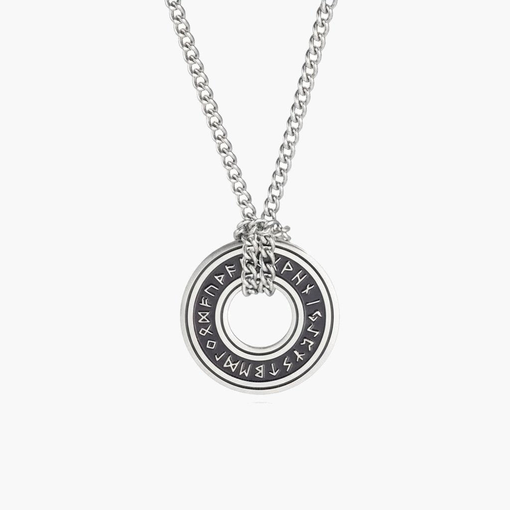 Viking Rune Circle Pendant Necklace gold-tone curb chain view 4