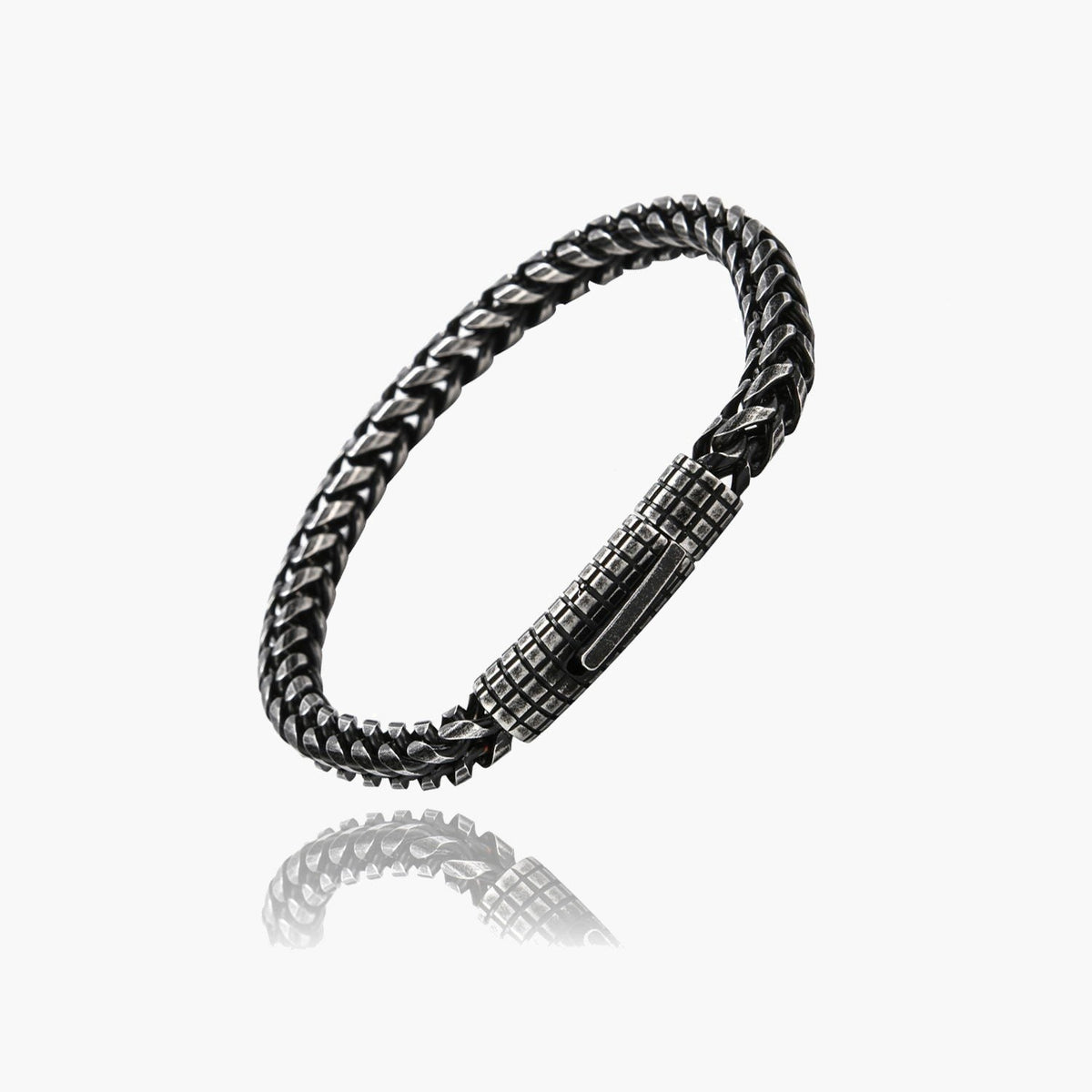 Vintage Finish Wheat Chain Bracelet on dark surface, closed clasp view 5