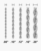 Atlas Twisted Rope Chain widths 0.08 to 0.20 inch shown at true scale [u:in]
